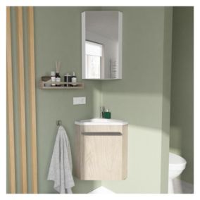 Ensemble lave-mains d'angle SKINO décor chêne + vasque + armoire de toilette