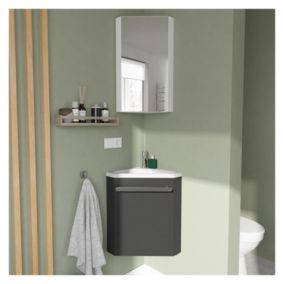 Ensemble lave-mains d'angle SKINO gris + vasque  + robinet + armoire