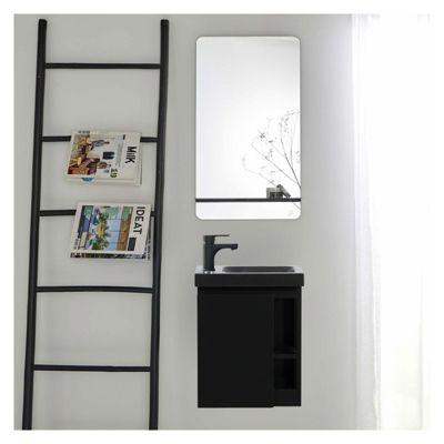 Ensemble lave-mains HAMPTON avec rangement latéral et miroir tablette noire