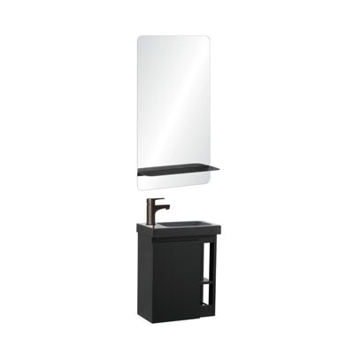 Ensemble lave-mains HAMPTON avec rangement latéral et miroir tablette noire