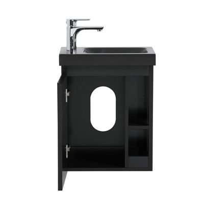 Ensemble lave-mains HAMPTON avec rangement latéral et miroir tablette noire