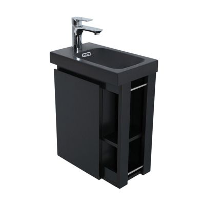 Ensemble lave-mains HAMPTON avec rangement latéral et miroir tablette noire