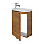 Ensemble lave-mains l.45 cm meuble à suspendre Imandra décor noyer + plan vasque résine blanc
