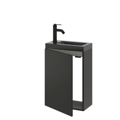 Ensemble lave-mains l.45 cm meuble à suspendre Imandra noir mat + plan vasque céramique noir
