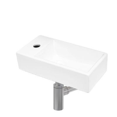 Ensemble lave-mains suspendu avec trou pour robinetterie a gauche, 40.5x20.5 + Siphon (SATBRE4020SL-SET2)