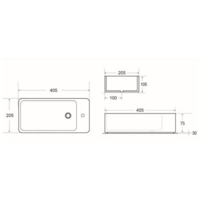 Ensemble lave-mains suspendu avec trou pour robinetterie a gauche, 40.5x20.5 + Siphon (SATBRE4020SL-SET2)