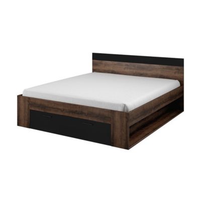 Ensemble Lit 160x200 plus Chevets collection EOS. Couleur chene foncé et noir.