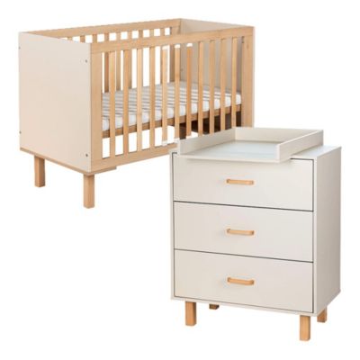 Ensemble Lit Bébé 120x60 + Commode Champagne + Plan à Langer Commode