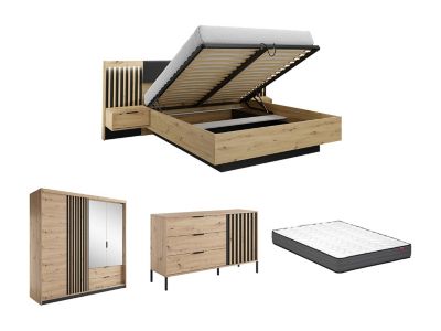 Ensemble lit coffre avec chevets 160 x 200 cm + Matelas + Commode ...