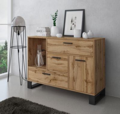 Ensemble Loft, buffet, table basse, meuble TV couleur Chêne rustique