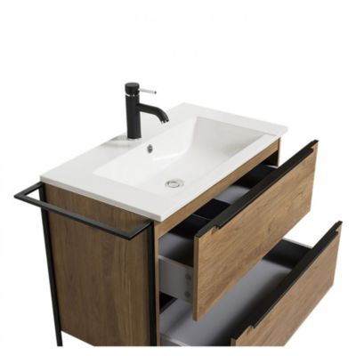 Ensemble MARINA meuble + vasque + miroir + colonne / Décor Noyer