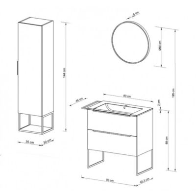 Ensemble MARINA meuble + vasque + miroir + colonne / Décor Noyer