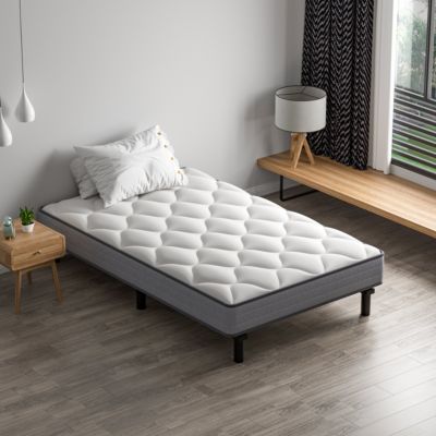 Ensemble Matelas et Sommier 90x190cm,Matelas à Ressorts ensachés et Robuste Cadre de lit en Fer avec 6 Pieds, Matelas épaisseur