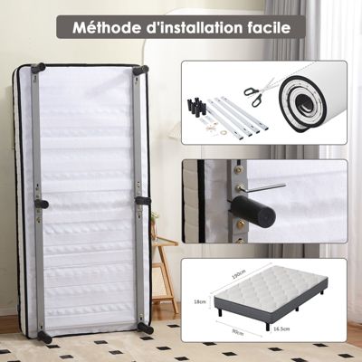 Ensemble Matelas et Sommier 90x190cm,Matelas à Ressorts ensachés et Robuste Cadre de lit en Fer avec 6 Pieds, Matelas épaisseur