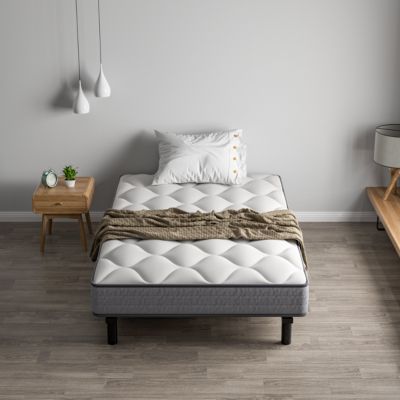 Ensemble Matelas et Sommier 90x190cm,Matelas à Ressorts ensachés et Robuste Cadre de lit en Fer avec 6 Pieds, Matelas épaisseur