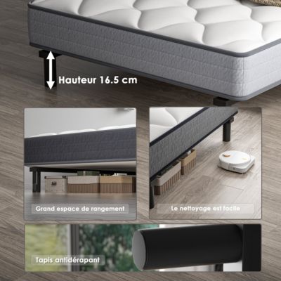 Ensemble Matelas et Sommier 90x190cm,Matelas à Ressorts ensachés et Robuste Cadre de lit en Fer avec 6 Pieds, Matelas épaisseur