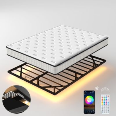 Ensemble matelas LED 140x190 cm - matelas en mousse de 22 cm d'épaisseur + cadre de lit en métal avec éclairage LED