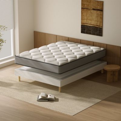 Ensemble Matelas à ressorts+ Lit Sommier Tapissier Déco 140x190cm, Epaisseur du Matelas 20cm