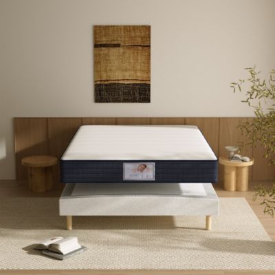 Ensemble Matelas à ressorts+ Lit Sommier Tapissier Déco 140x190cm, Epaisseur du Matelas 22cm