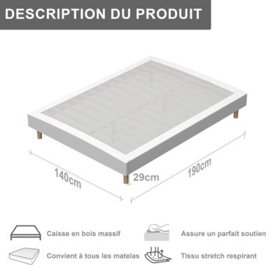 Ensemble Matelas à ressorts+ Lit Sommier Tapissier Déco 140x190cm, Epaisseur du Matelas 22cm