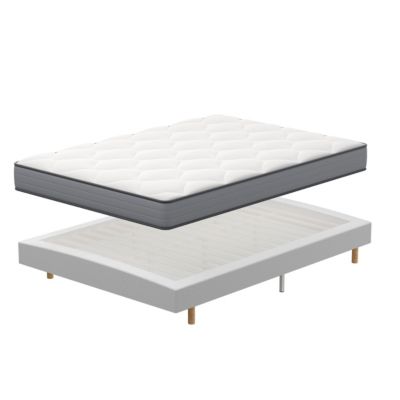 Ensemble Matelas à ressorts+ Lit Sommier Tapissier Déco 160x200cm, Epaisseur du Matelas 20cm