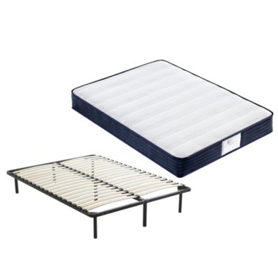 Ensemble Matelas à ressorts +Sommier à Lattes sur Pieds, 140x190cm, Epaisseur du Matelas 22cm