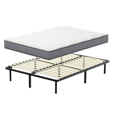 Ensemble Matelas à ressorts +Sommier à Lattes sur Pieds, 160x200cm, Epaisseur du Matelas 20cm