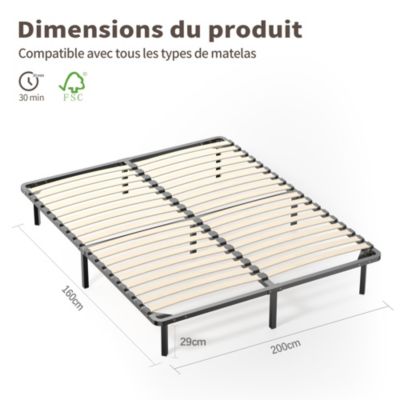 Ensemble Matelas à ressorts +Sommier à Lattes sur Pieds, 160x200cm, Epaisseur du Matelas 20cm