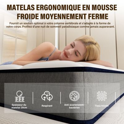 Ensemble Matelas à ressorts +Sommier à Lattes sur Pieds, 160x200cm, Epaisseur du Matelas 20cm