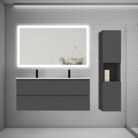 Ensemble meuble 2 vasque L.120cm 4 tiroirs + lavabo + LED miroir + colonne,anthracite easy