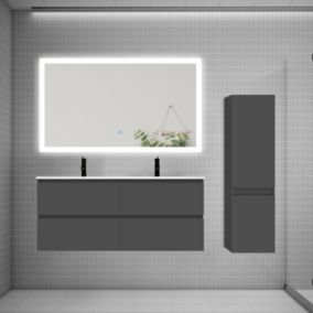 Ensemble meuble 2 vasque L.120cm 4 tiroirs + lavabo + LED miroir + colonne,anthracite mat