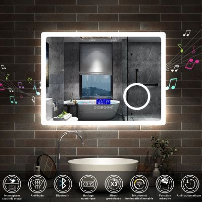 Ensemble meuble 80 cm anthracite avec 2 tiroirs, lavabo céramique + Miroir Bluetooth tricolore + 2 colonnes hautes, suspendu