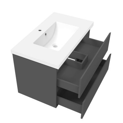 Ensemble meuble 80 cm anthracite avec 2 tiroirs, lavabo céramique + Miroir Bluetooth tricolore + 2 colonnes hautes, suspendu