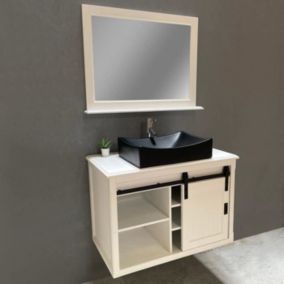 Ensemble meuble 90 cm blanc en bois et son miroir tablette - Authentica