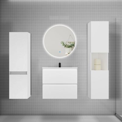 Ensemble meuble blanc et lavabo L.60cm 2 tiroirs + colonne x2 haut ...