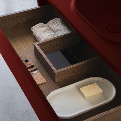 Ensemble meuble de salle bain 100 cm plan vasque rouge tassili POALGI 2 tiroirs - série Bül