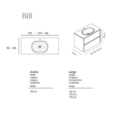 Ensemble meuble de salle bain 80 cm plan vasque rouge tassili POALGI 2 tiroirs - série Bül