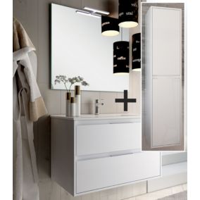 Ensemble meuble de salle de bain 100cm simple vasque + colonne de rangement IRIS - blanc