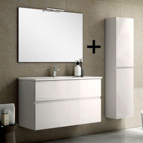 Ensemble meuble de salle de bain 100cm simple vasque + colonne de rangement MIG - blanc