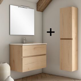 Ensemble meuble de salle de bain 100cm simple vasque + colonne de rangement MIG - roble (chêne clair)