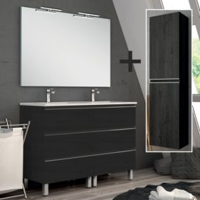 Ensemble meuble de salle de bain 120cm double vasque + colonne de rangement PALMA - ebony (bois noir)