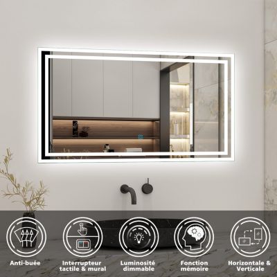 Ensemble meuble de salle de bain 120cm, vasque céramique + colonne bas + LED miroir rectangulaire, chêne
