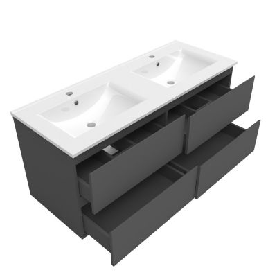 Ensemble meuble de salle de bain 120cm, vasque céramique + colonne + LED miroir mural, anthracite