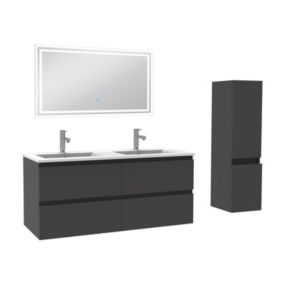 Ensemble meuble de salle de bain 120cm, vasque céramique + colonne + LED miroir rectangulaire, anthracite