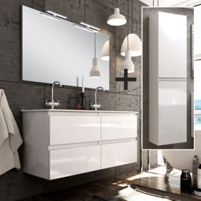 Ensemble meuble de salle de bain 140cm double vasque + colonne de rangement - BALEA - blanc