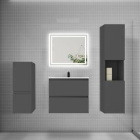 Ensemble meuble de salle de bain 60cm, vasque + colonne + LED miroir,anthracite