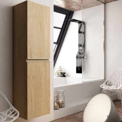 Ensemble meuble de salle de bain 80cm simple vasque + colonne de rangement PALMA - bambou (chêne clair)