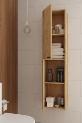 Ensemble meuble de salle de bain 80cm vasque déportée + colonne de rangement - KING - Roble (chêne clair)