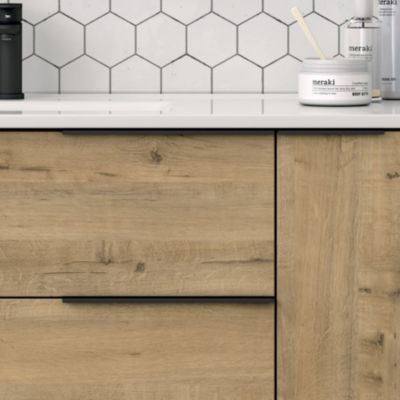 Ensemble meuble de salle de bain 80cm vasque déportée + colonne de rangement - KING - Roble (chêne clair)