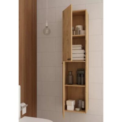 Ensemble meuble de salle de bain 80cm vasque déportée + colonne de rangement - KING - Roble (chêne clair)